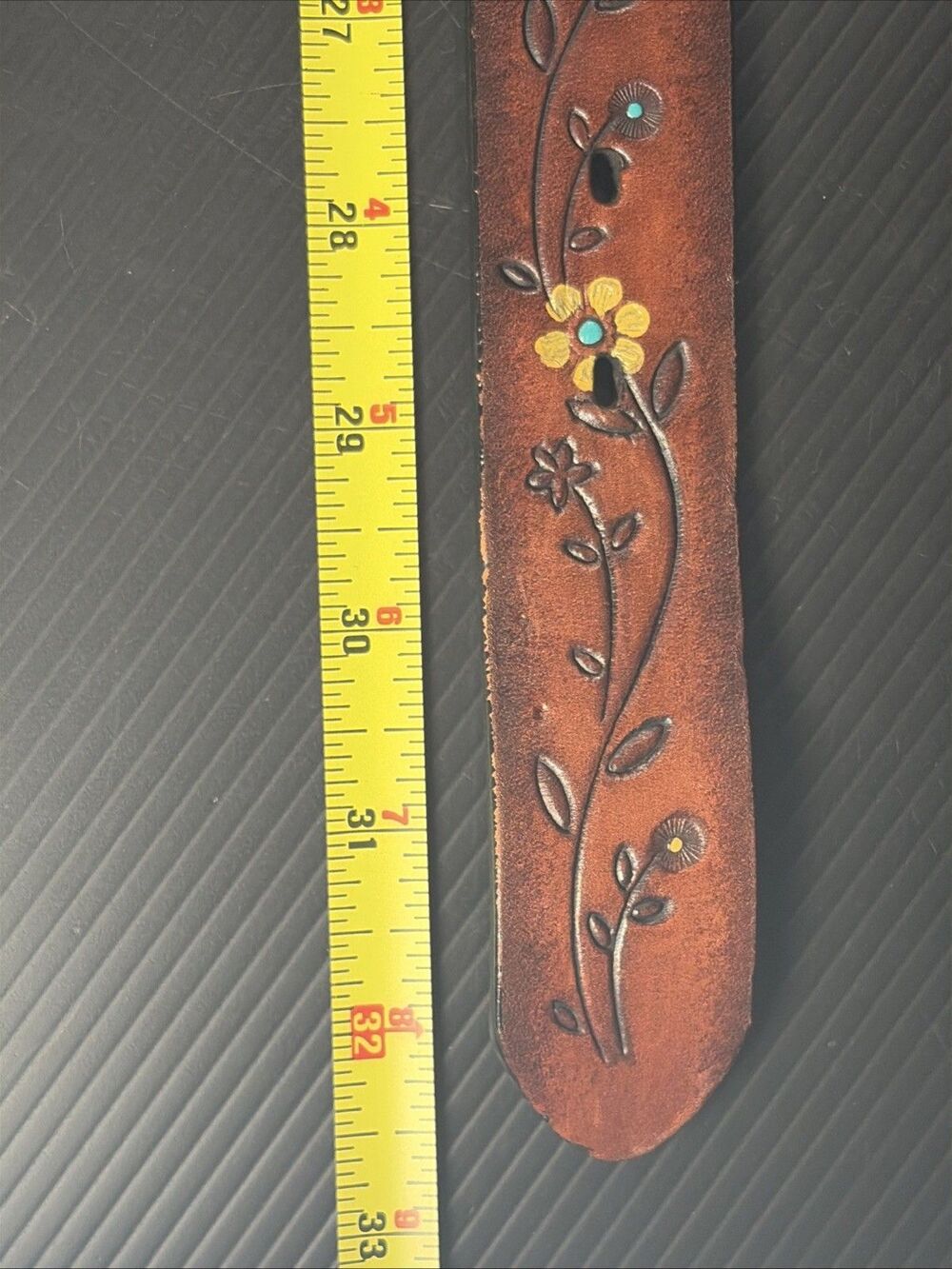 Brighton Leather Belt Womens Small 28 Brown Embossed Flower Heart Buckle Western - Picture 14 of 16
